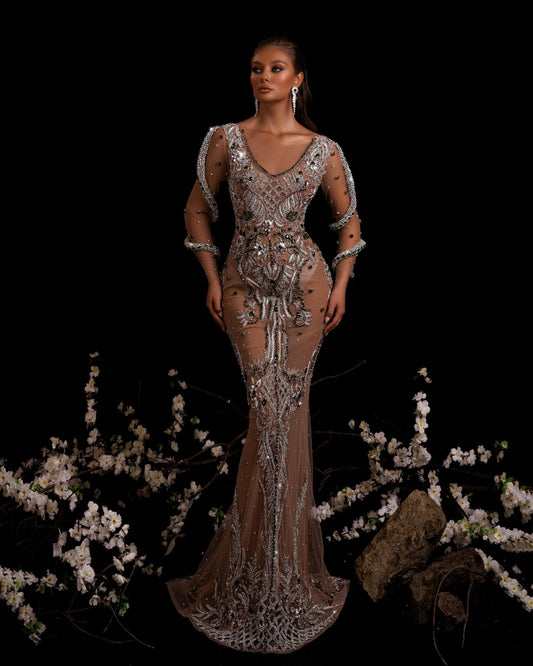 Emerald Snake Dress with Stone Embellishments - BLINI