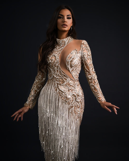 Emília Silver Tassel Dress with Cut - Out - BLINI