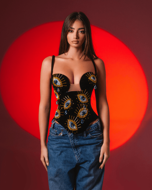 Endya Black Sleeveless Corset with Crystals - BLINI