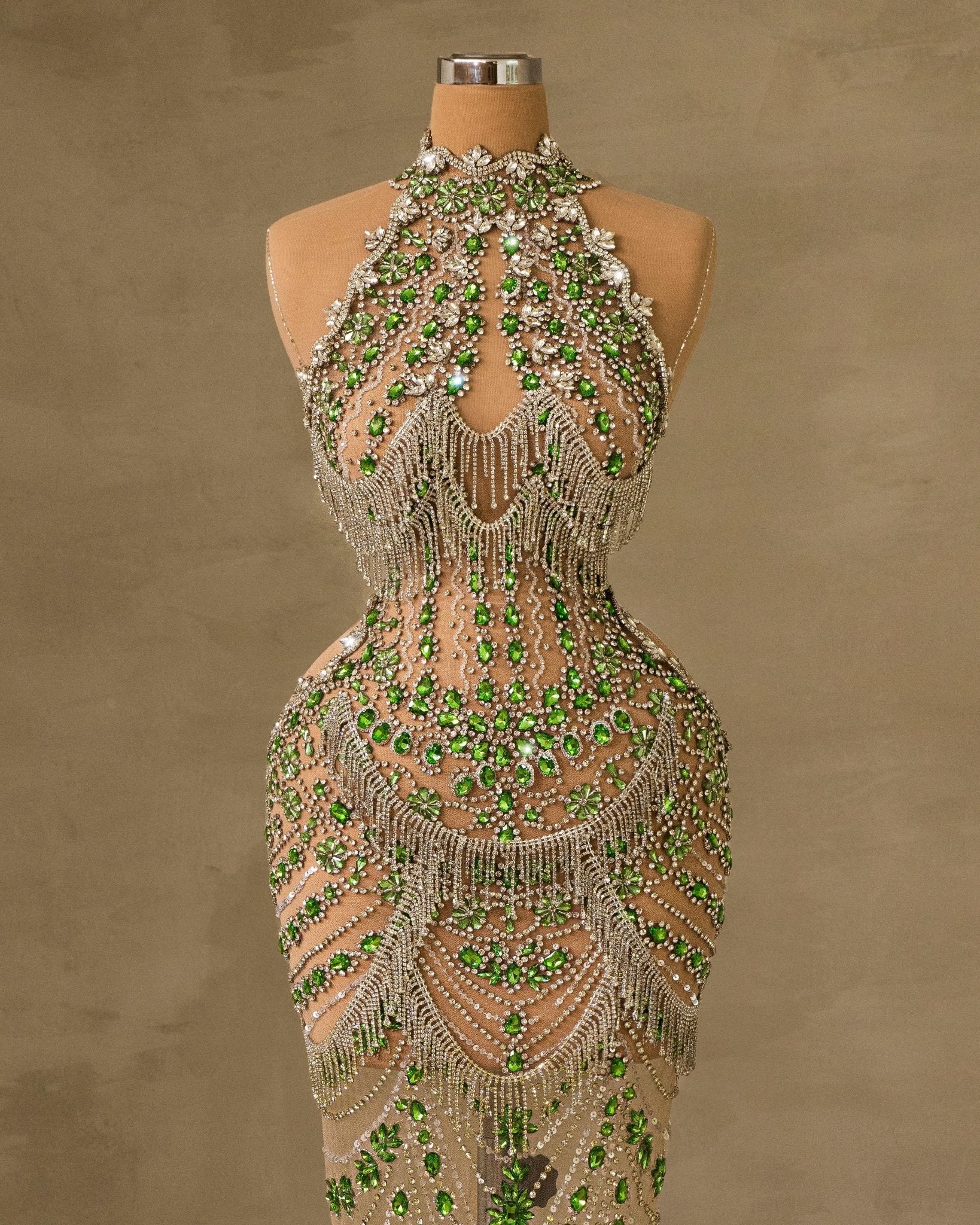 Evangelinea High Neck Dress Embellished with Rhinestones - BLINI