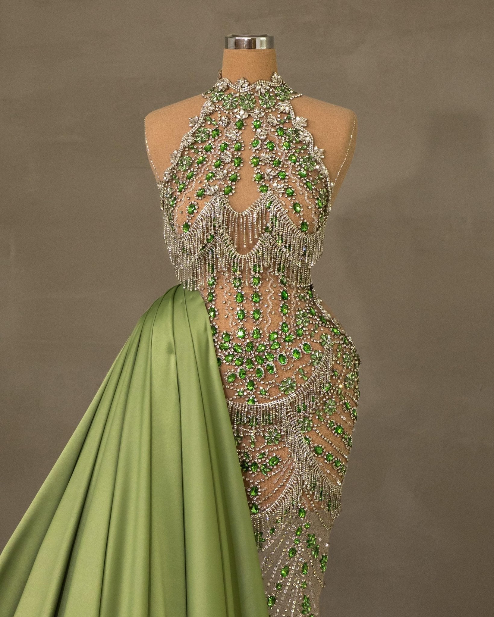 Evangelinee Rhinestone Dress with Green Tail - BLINI