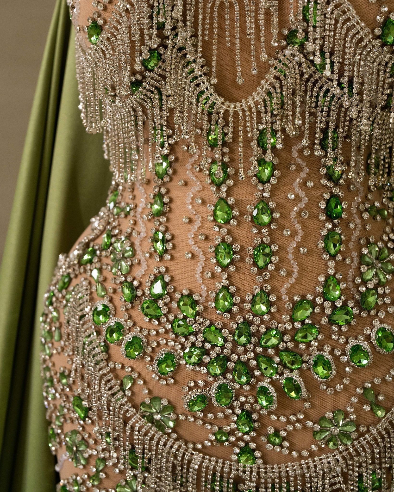 Evangelyne Rhinestone Dress with Green Cape - BLINI