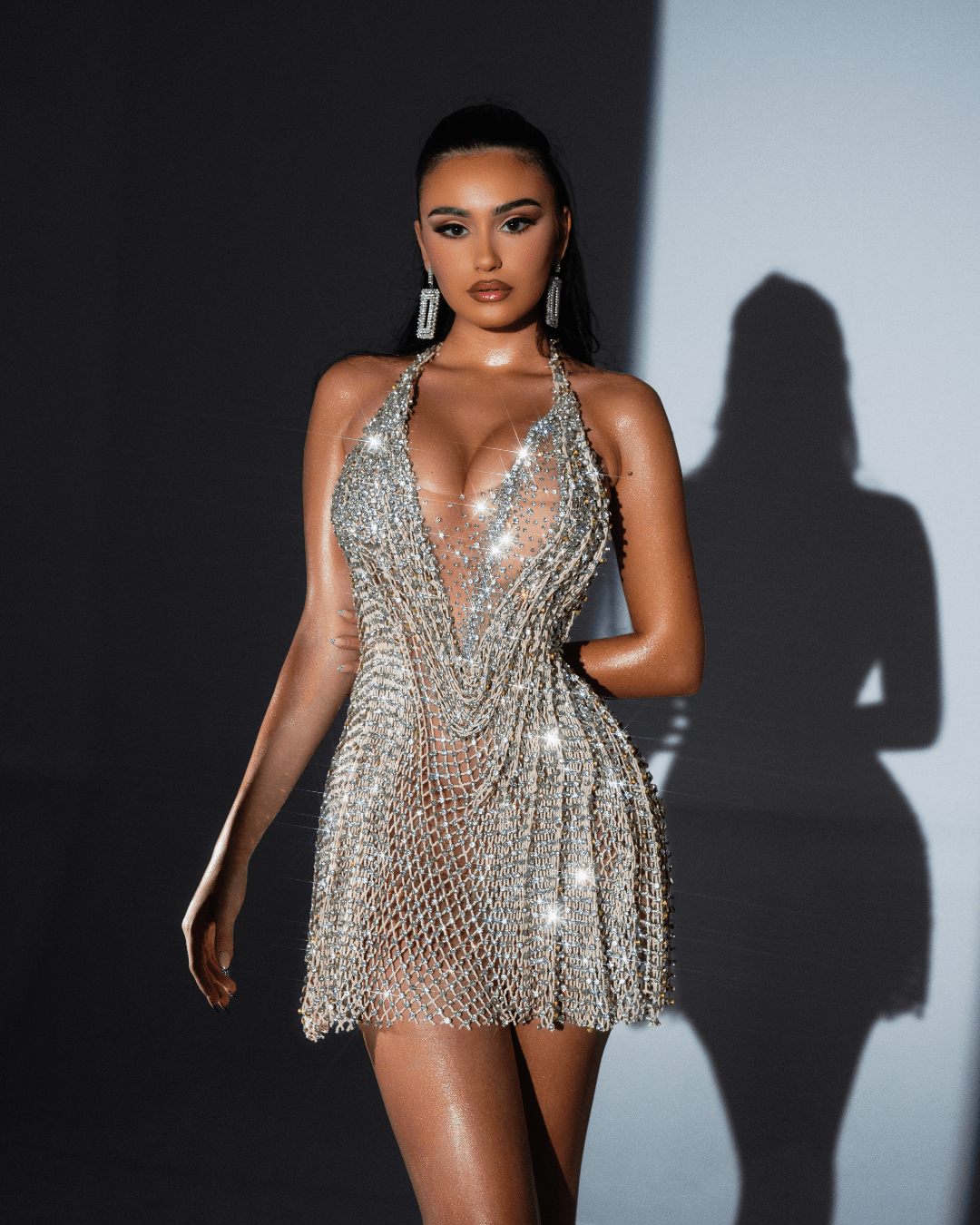 Faers Nude Short Sleeveless Dress with Crystals - BLINI