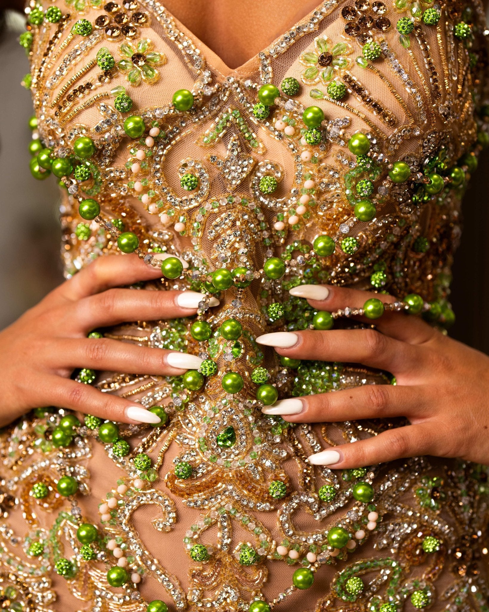 Fianna Green Dress Embellished with Feathers - BLINI