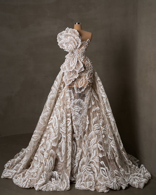 Flossina Sleeveless Bridal Dress Embellished with Pearls - BLINI