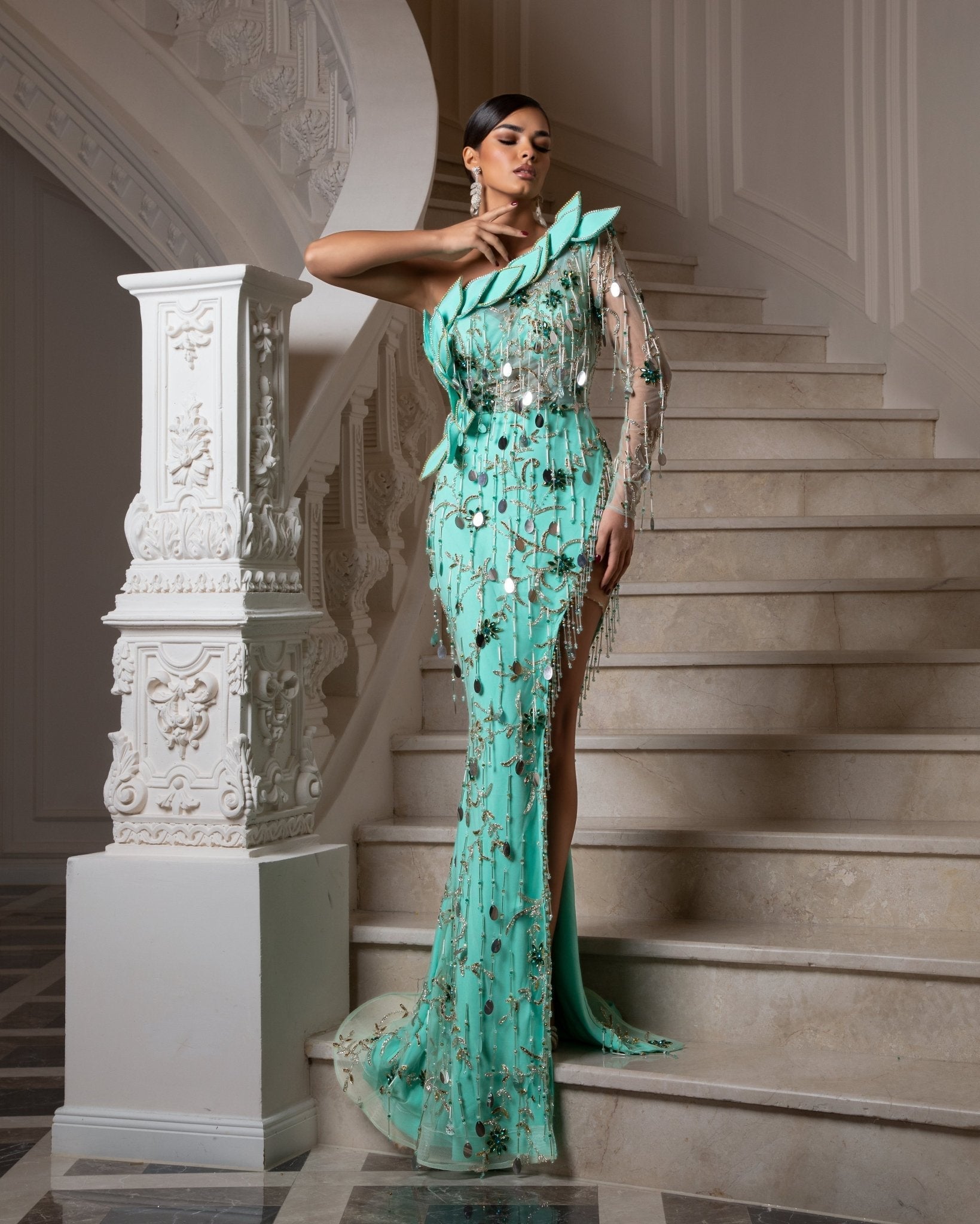 Fraises One - Shoulder Dress with Tassel Embellishments - BLINI