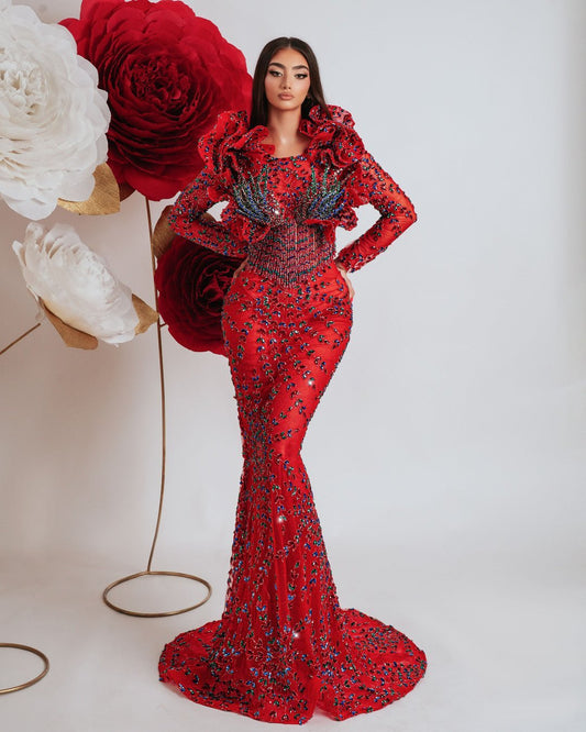 Giorgia Red Dress with Stones and Beads - BLINI