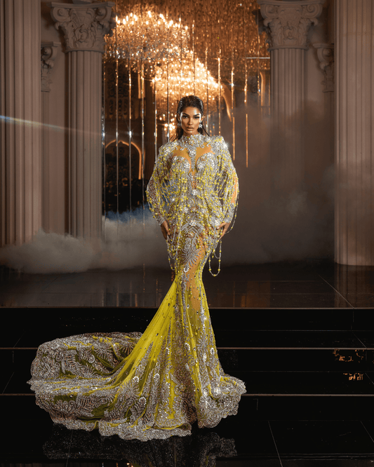 Gyera Yellow Dress with Crystals and Hat - BLINI