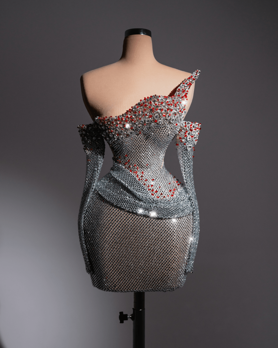 Gyeta Silver Short Dress with Crystals and Long Sleeves - BLINI