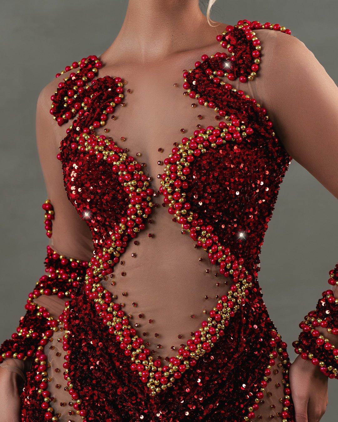 Hannie Red Dress with Sequins and Beads - BLINI