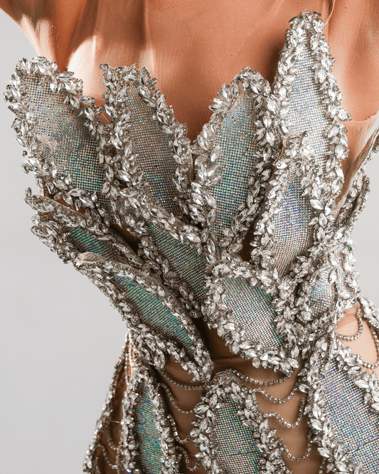 Helese Nude Dress, with Crystal 3D Details - BLINI