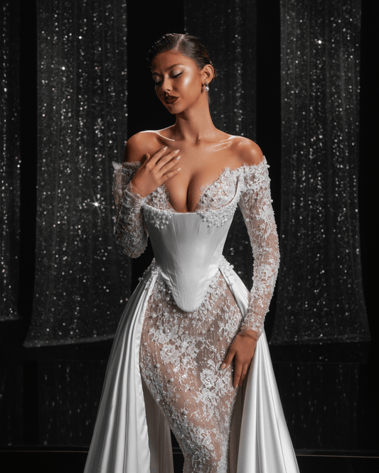 Helsie Bridal Dress Off SHoulder with Cape - BLINI