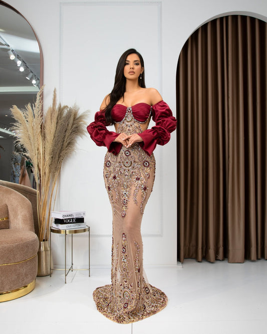 Henrietta Off - Shoulder Dress with Embellished Stones - BLINI