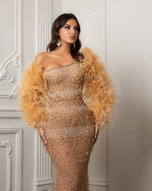 Hermosa Stone Asymmetrical Neckline Dress - BLINI