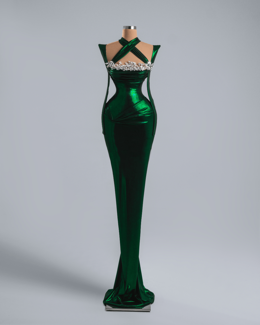 Honele Emerald Green Long Dress with Crystas - BLINI