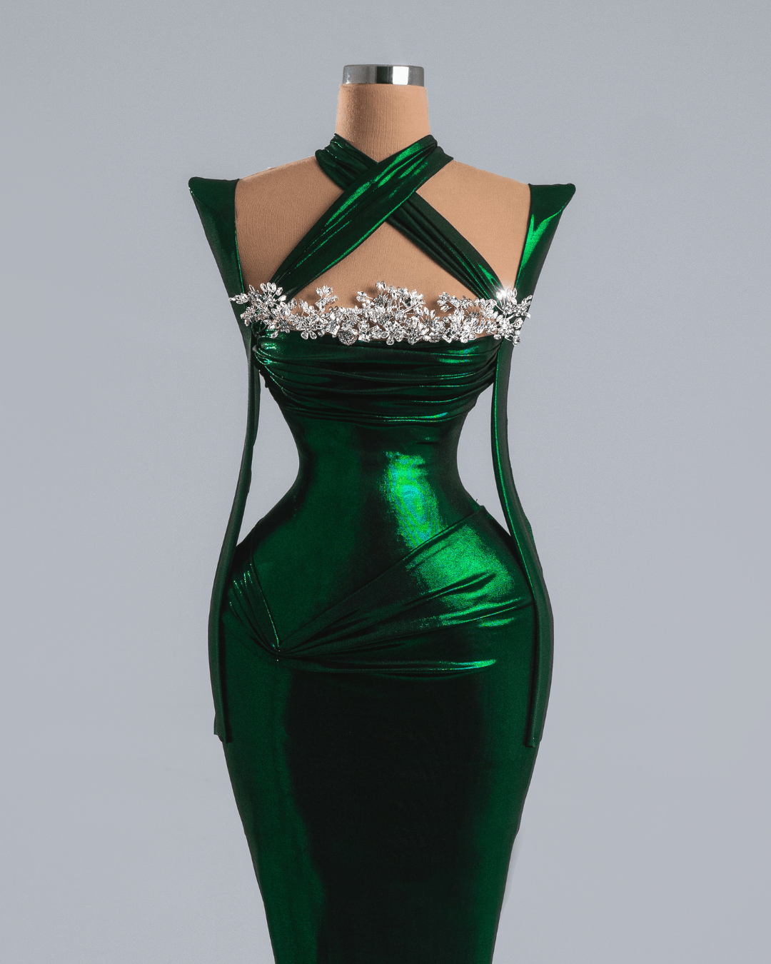 Honele Emerald Green Long Dress with Crystas - BLINI