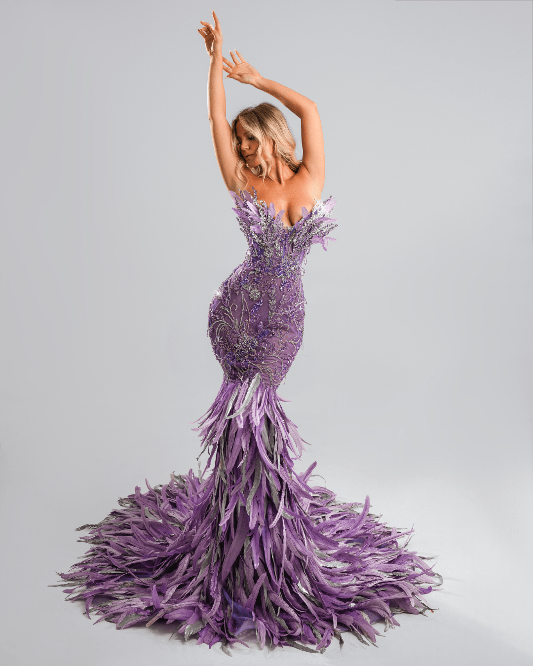 Ilsea Purple Dress with Crystals and Feathers - BLINI