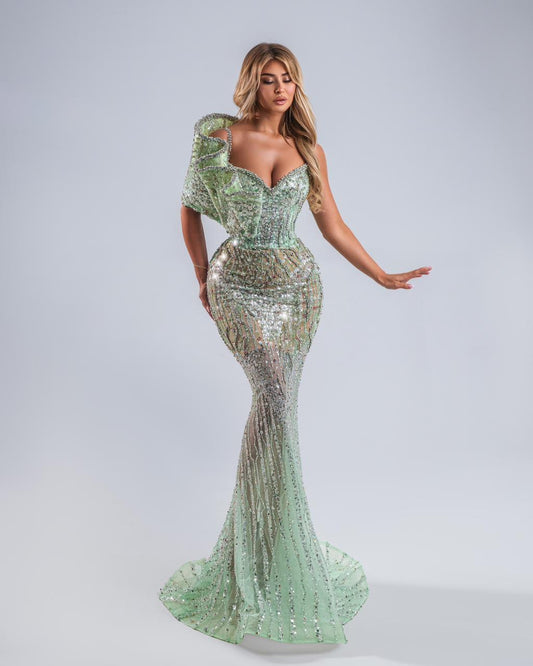 Inea Mint Green Long Dress with Crystals - BLINI