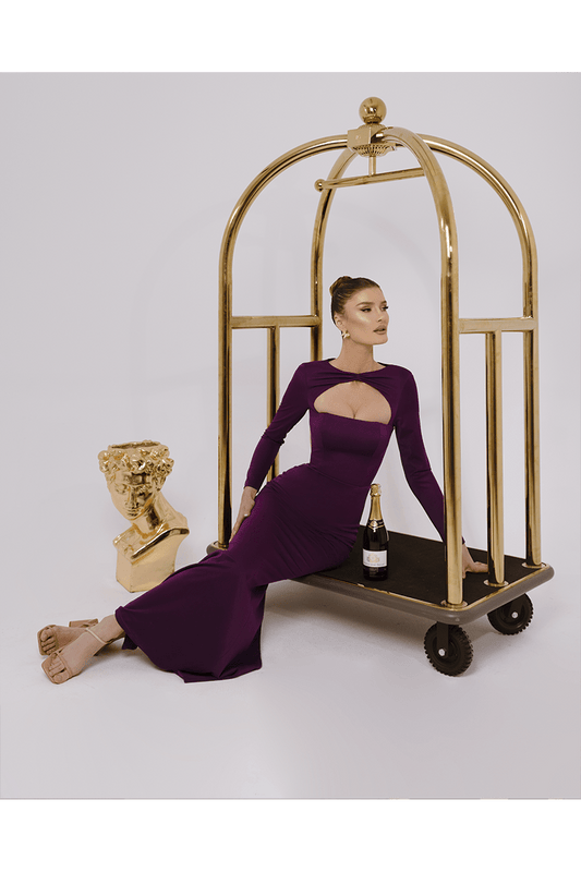 Iris Violet Long Dress, Chest Cut Out With Scuba Crepe Fabric - BLINI
