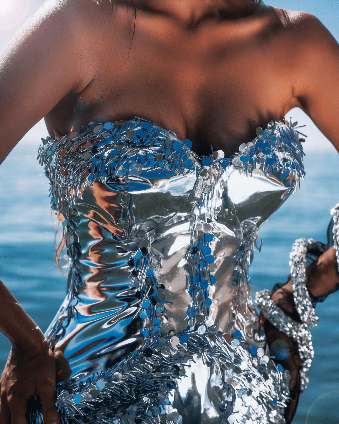 Jaria Sleeveless Sequin Dress with Sea Deatails and Snake - BLINI