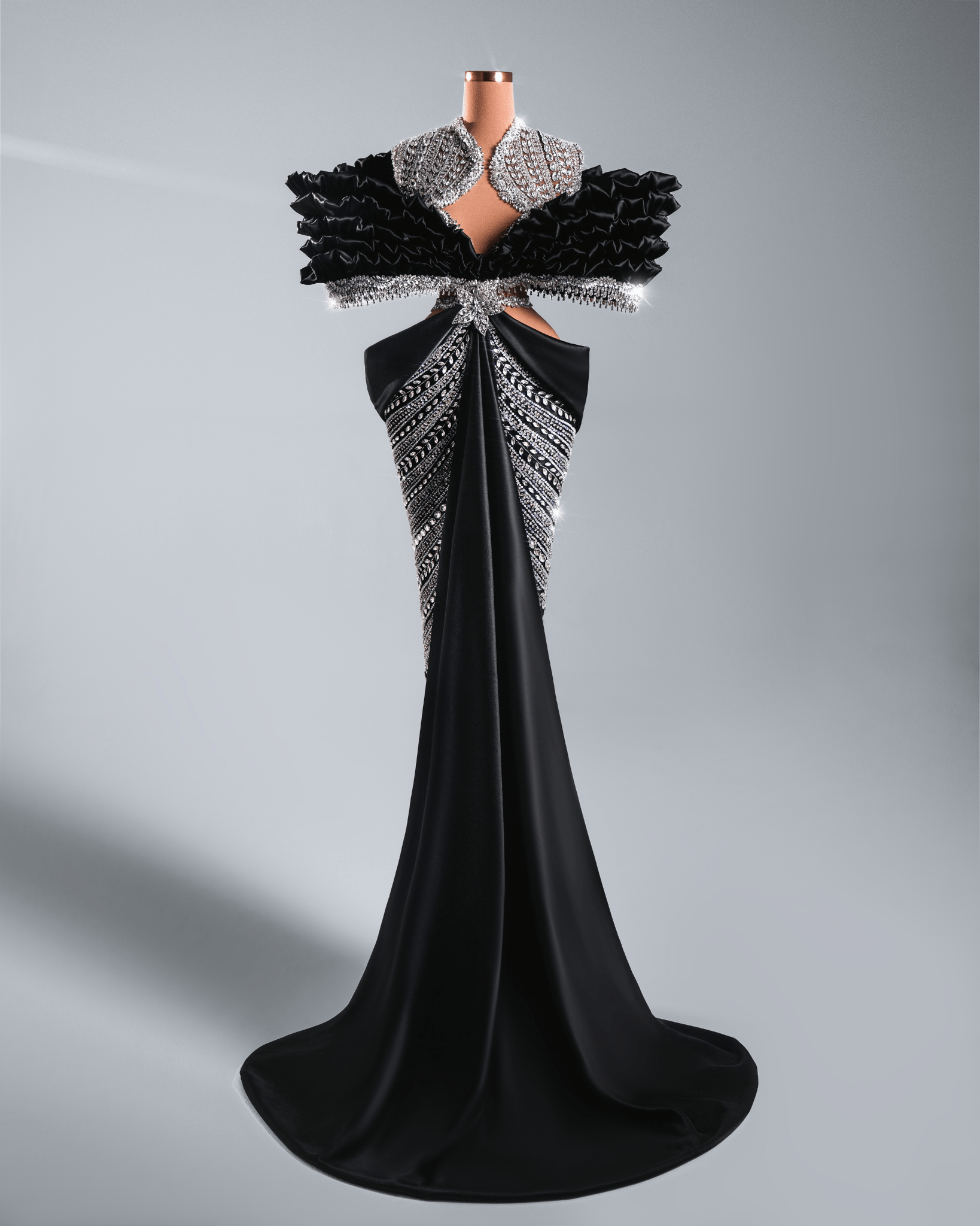 Joane Black Sleeveless Long Dress with Crystals and Cape - BLINI