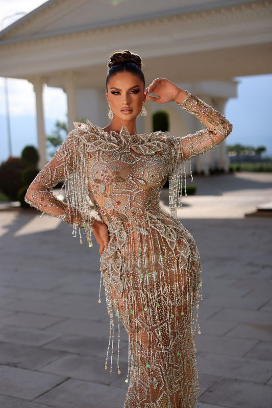 Joanna Silver Dress with Crystals and Tassels - BLINI