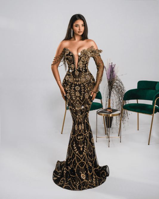 Juana Black Long Dress with Crystals - BLINI