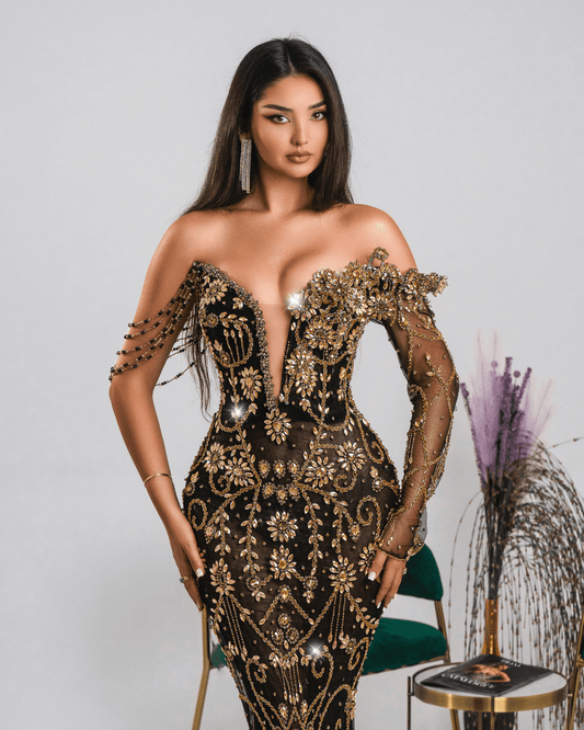 Juana Black Long Dress with Crystals - BLINI