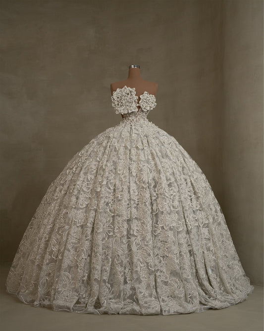 Juliette Sleeveless Bridal Gown with Pearl and Floral Lace - BLINI