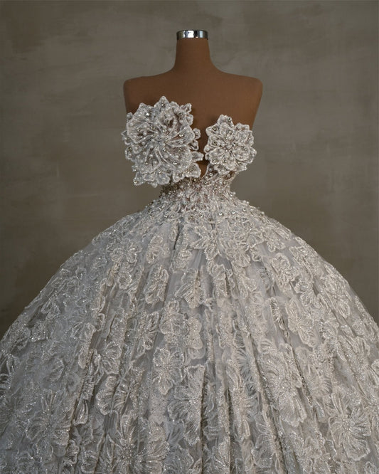 Juliette Sleeveless Bridal Gown with Pearl and Floral Lace - BLINI