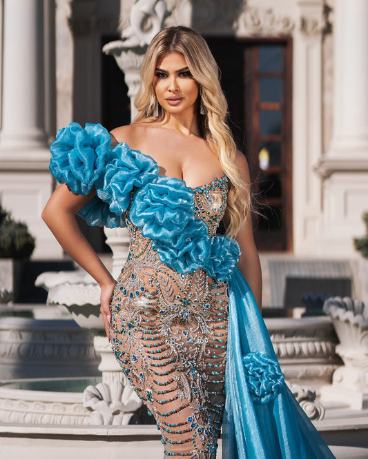 Junana Blue Dress Embellished with Crystals - BLINI