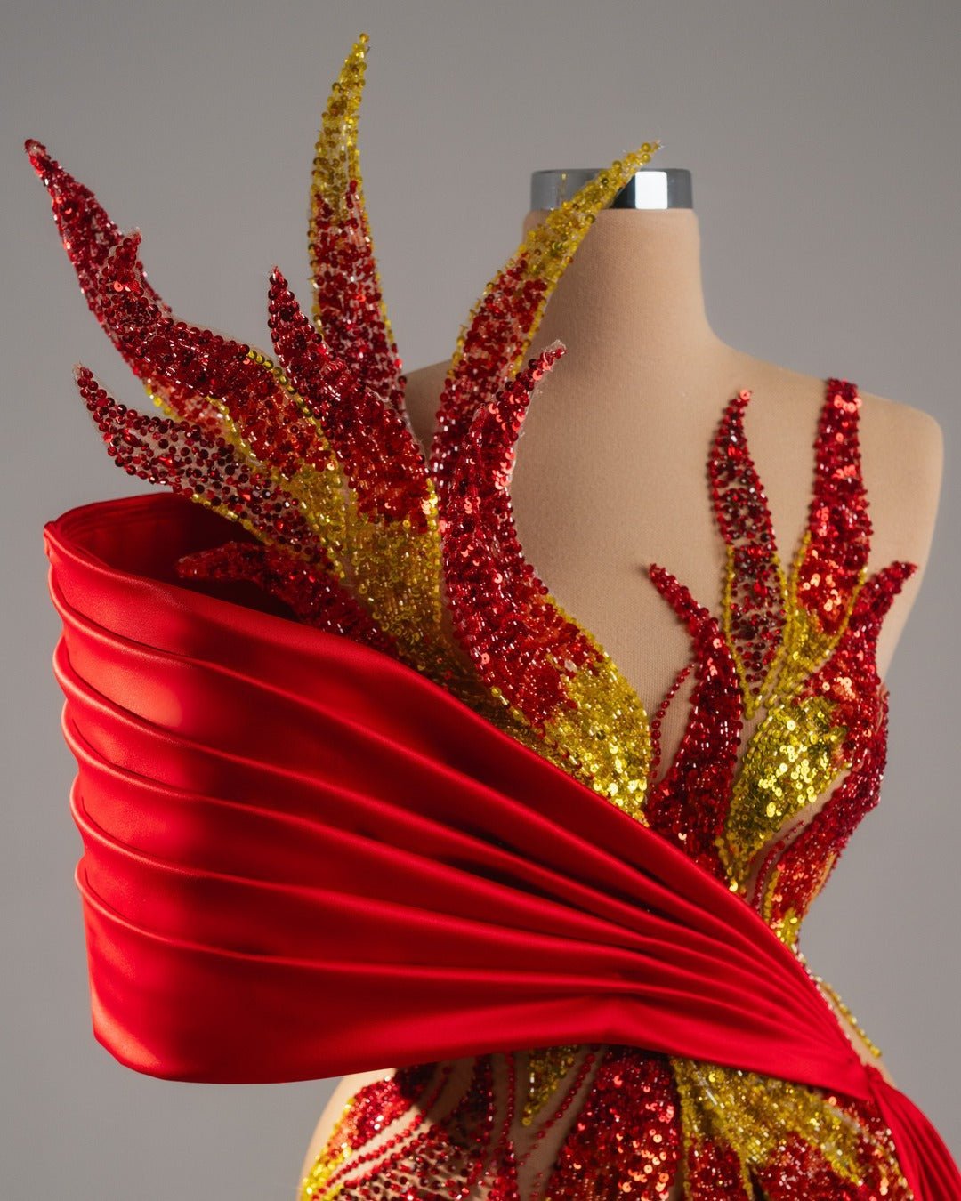 Kenna 3D Red Dress with One Shoulder - BLINI