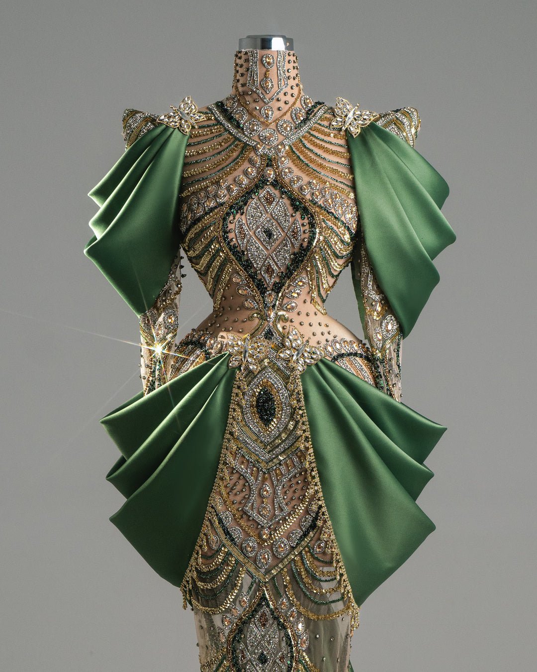 Khole Green and Gold Dress with Crystals - BLINI