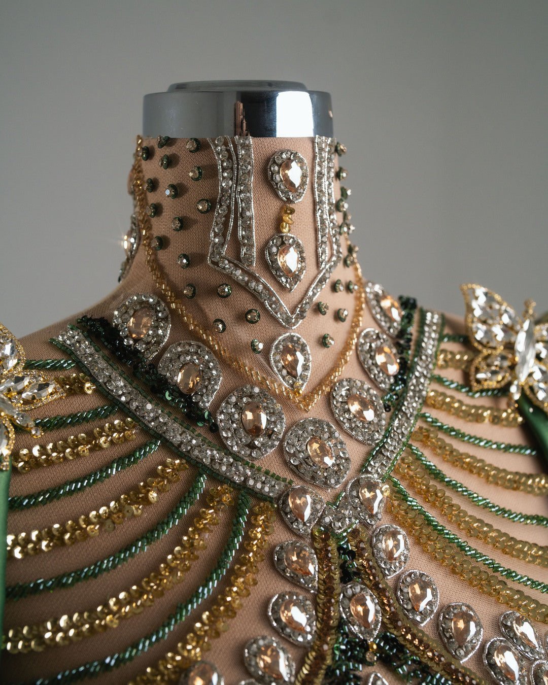 Khole Green and Gold Dress with Crystals - BLINI