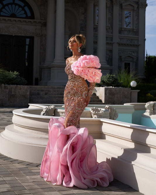Kim Pink Dress with Exquisite Stone Embellishments - BLINI