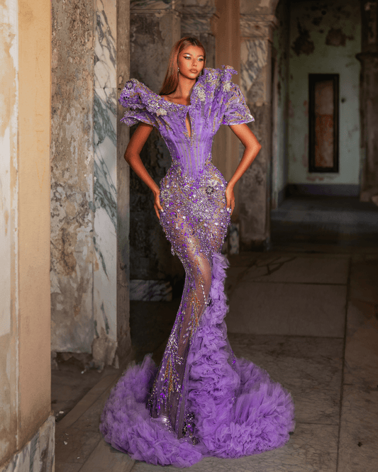 Laera Purple Mermaid Sleeveless Dress with Crystals - BLINI