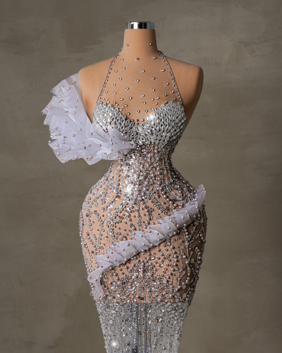 Lainie Halter Dress with Crystal and Ruffle Details - BLINI