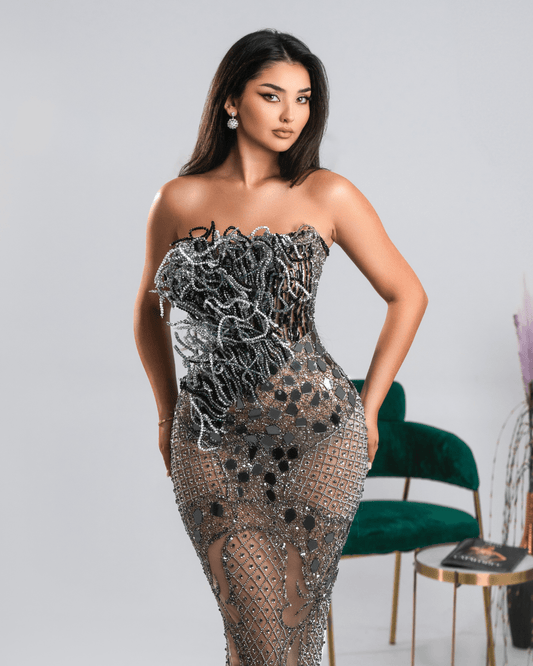 Lanie Gray Long Dress with Crystals - BLINI