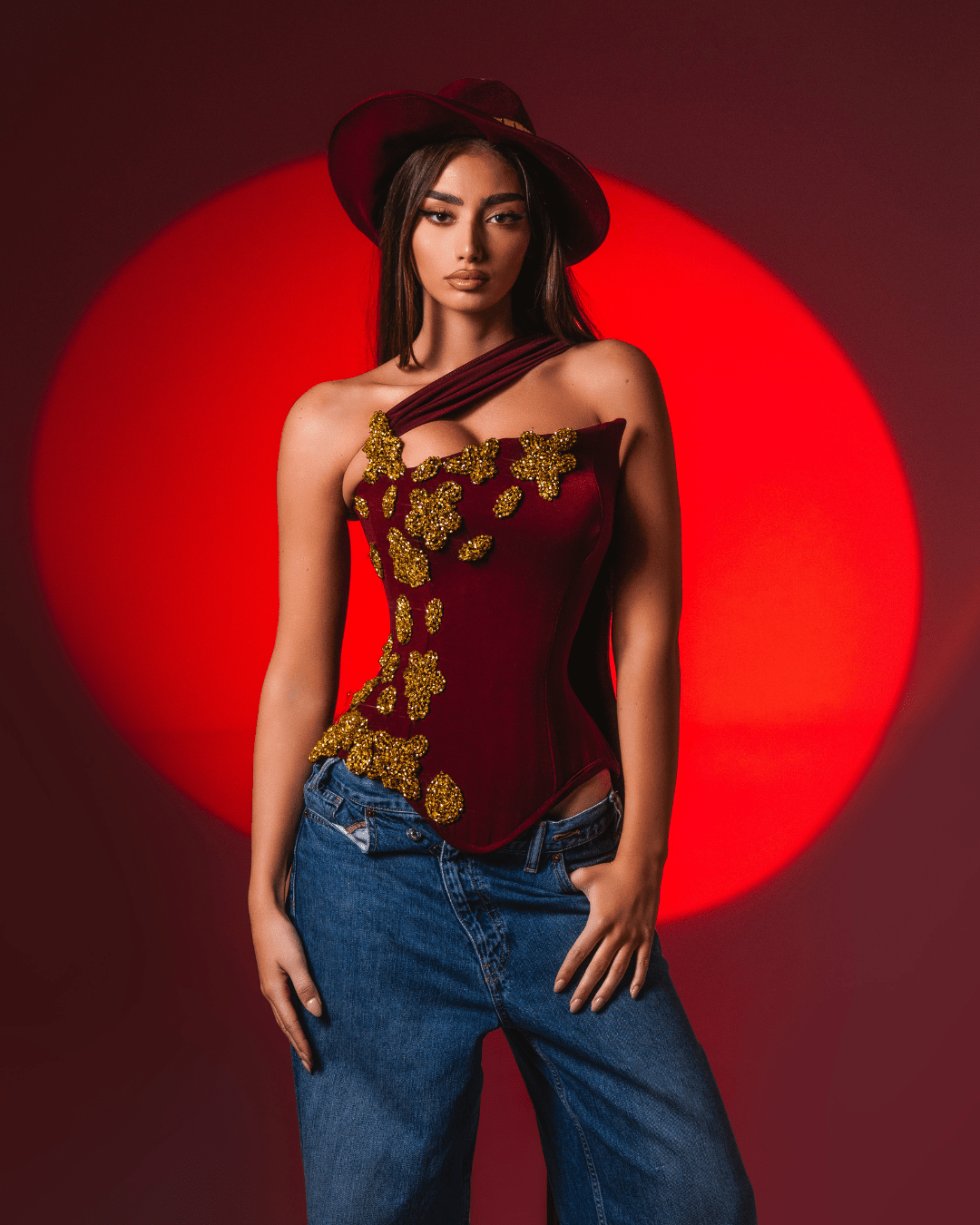 Lasea Burgundy Sleeveless Corset with Crystals - BLINI