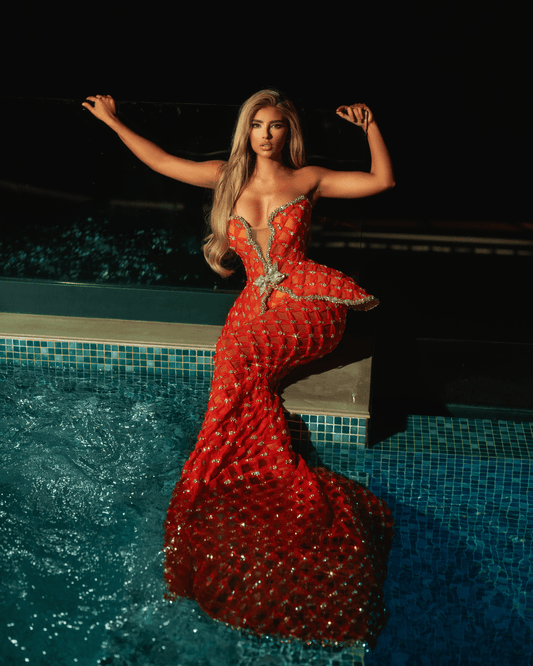 Layna Orange Dress with Crystals and Hat - BLINI