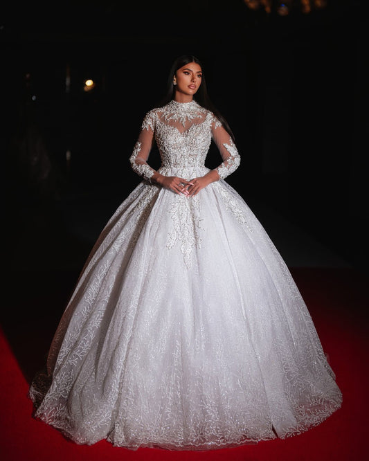 Lhiana Bridal Dress with Lace Details and Long Sleeves - BLINI