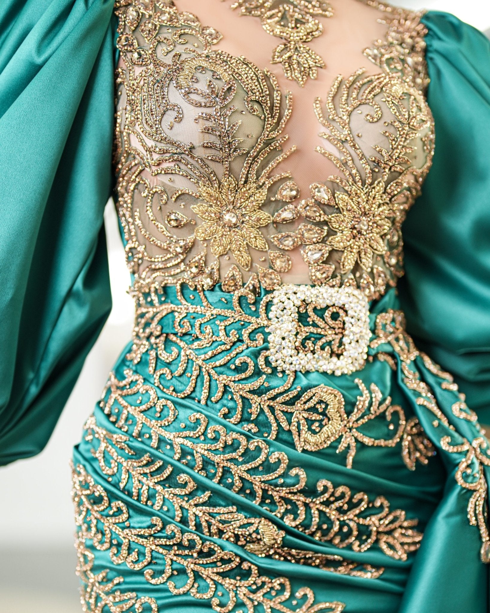 Liana Dress with Puff Sleeves and Dazzling Stones - BLINI