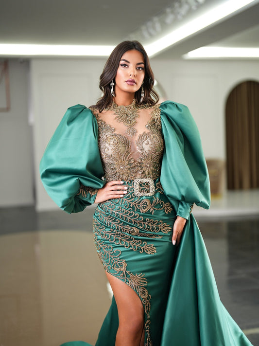 Liana Dress with Puff Sleeves and Dazzling Stones - BLINI