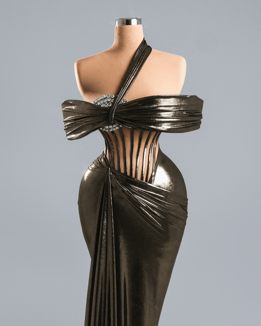 Lonele Bronze Long Sleeveless Dress with Crystas - BLINI