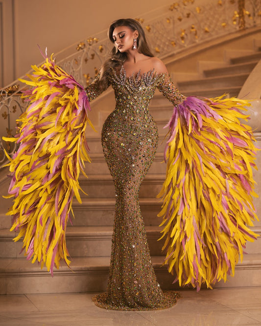 Lottie Dress with Crystals and Feathers - BLINI