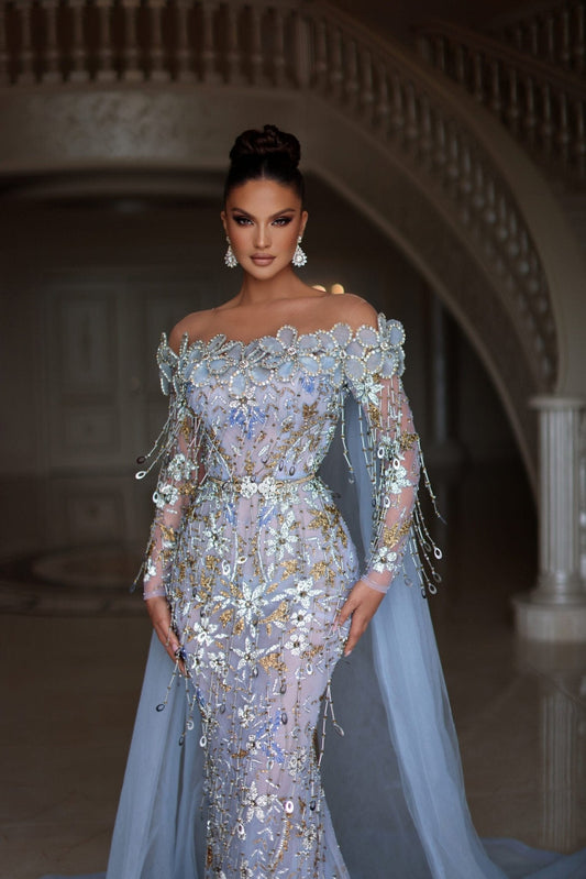 Mai - Nai Baby Blue Dress with Cape - BLINI