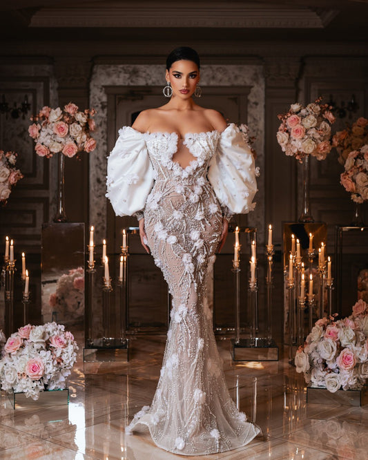 Malyndá Bridal Dress with Pearls and Flowers - BLINI