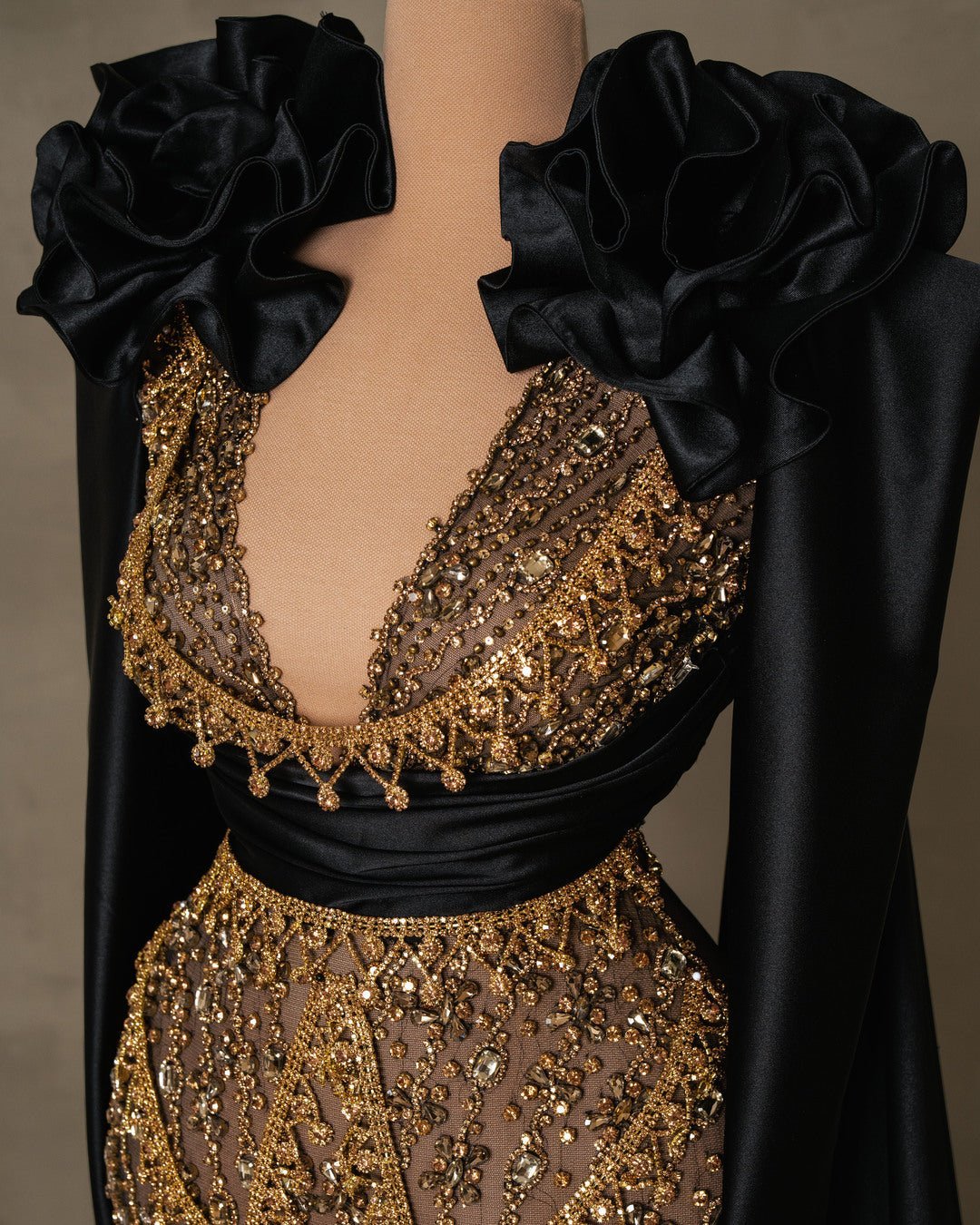 Manasa Black Dress with Gold Stones - BLINI