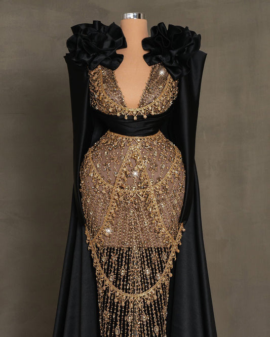 Manasa Black Dress with Gold Stones - BLINI