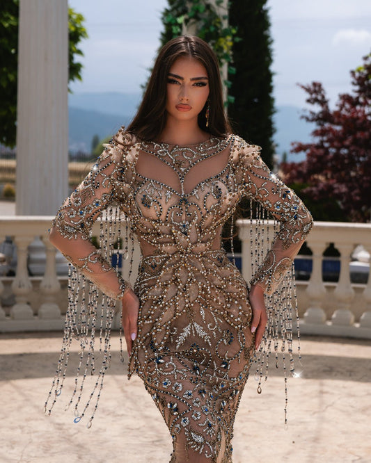 Mara Nude Dress with Crystal Accents - BLINI